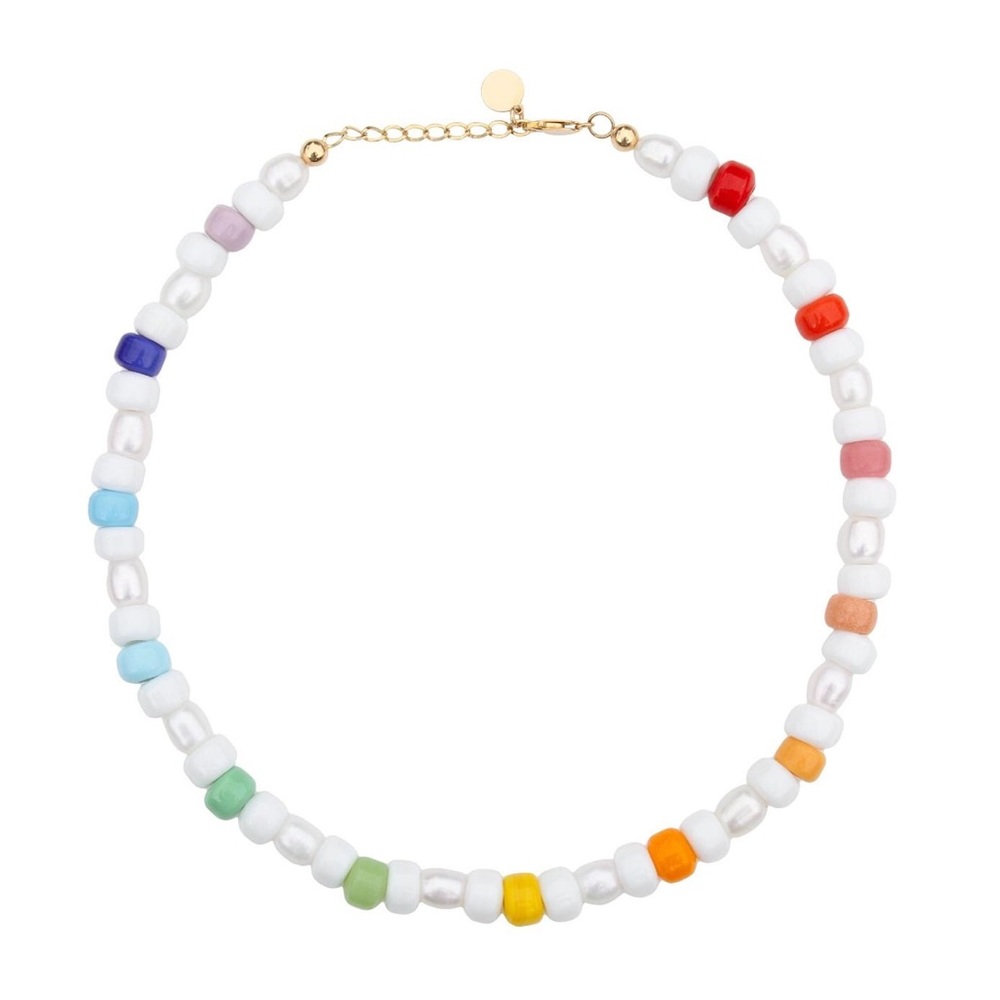 Large Genuine Freshwater Pearl Colorful Glass Beaded Rainbow Choker Necklace - Picture 4 of 7